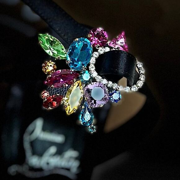 Christian Louboutin Goldie Joli 100 Embellished Satin Heels - Women's NWT US 7 - Picture 6 of 12